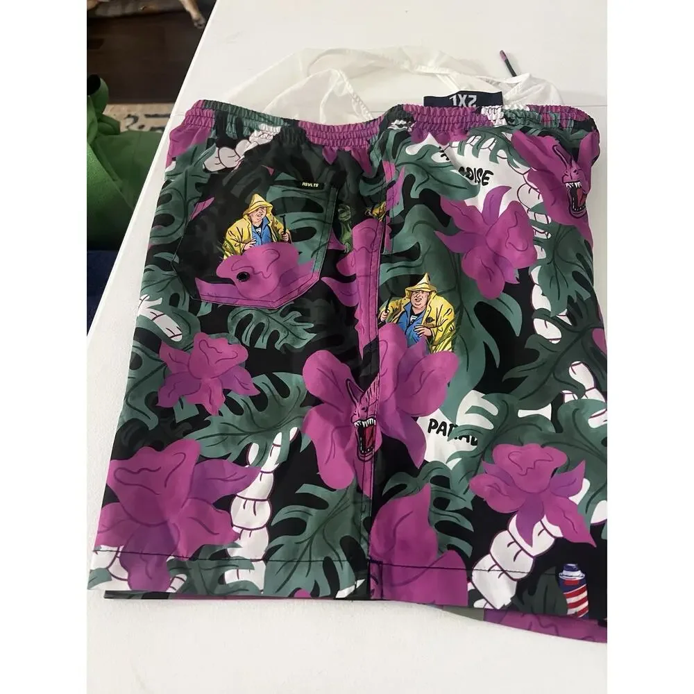 RSVLTS Jurassic Park Dennis Nedry Swim Shorts Mens 2XL Paradise Print Trunks